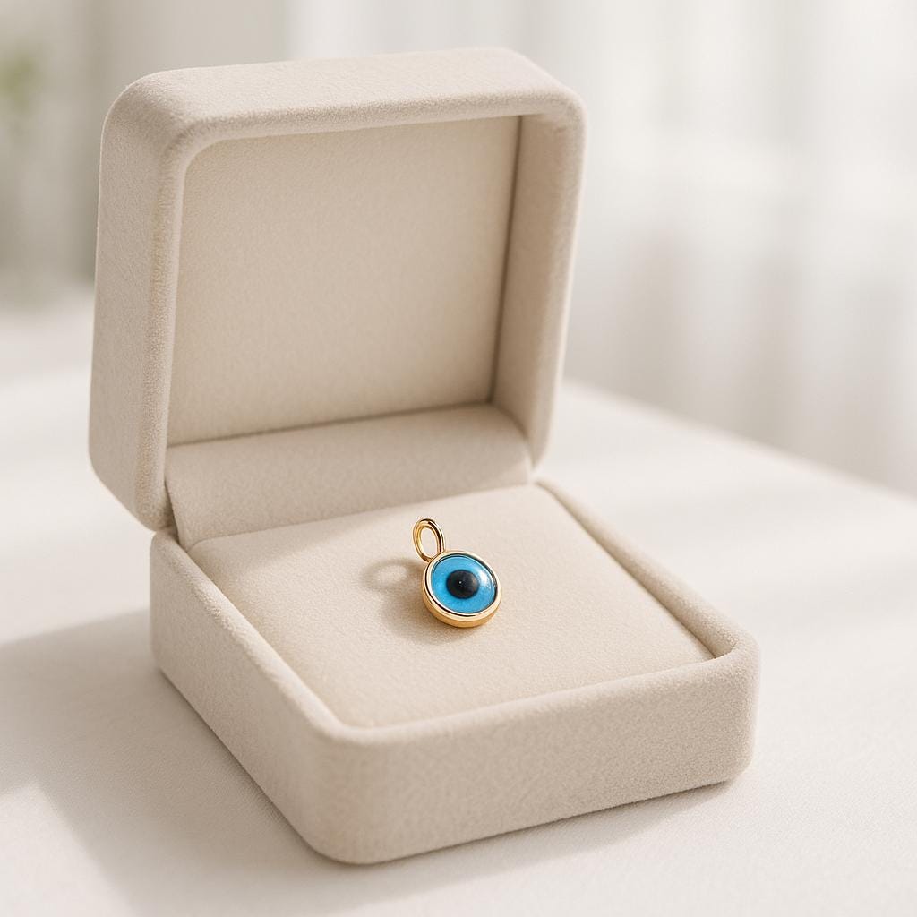 14K Solid Gold Evil Eye Necklace -  Real Gold Blue Enamel Protection Pendant