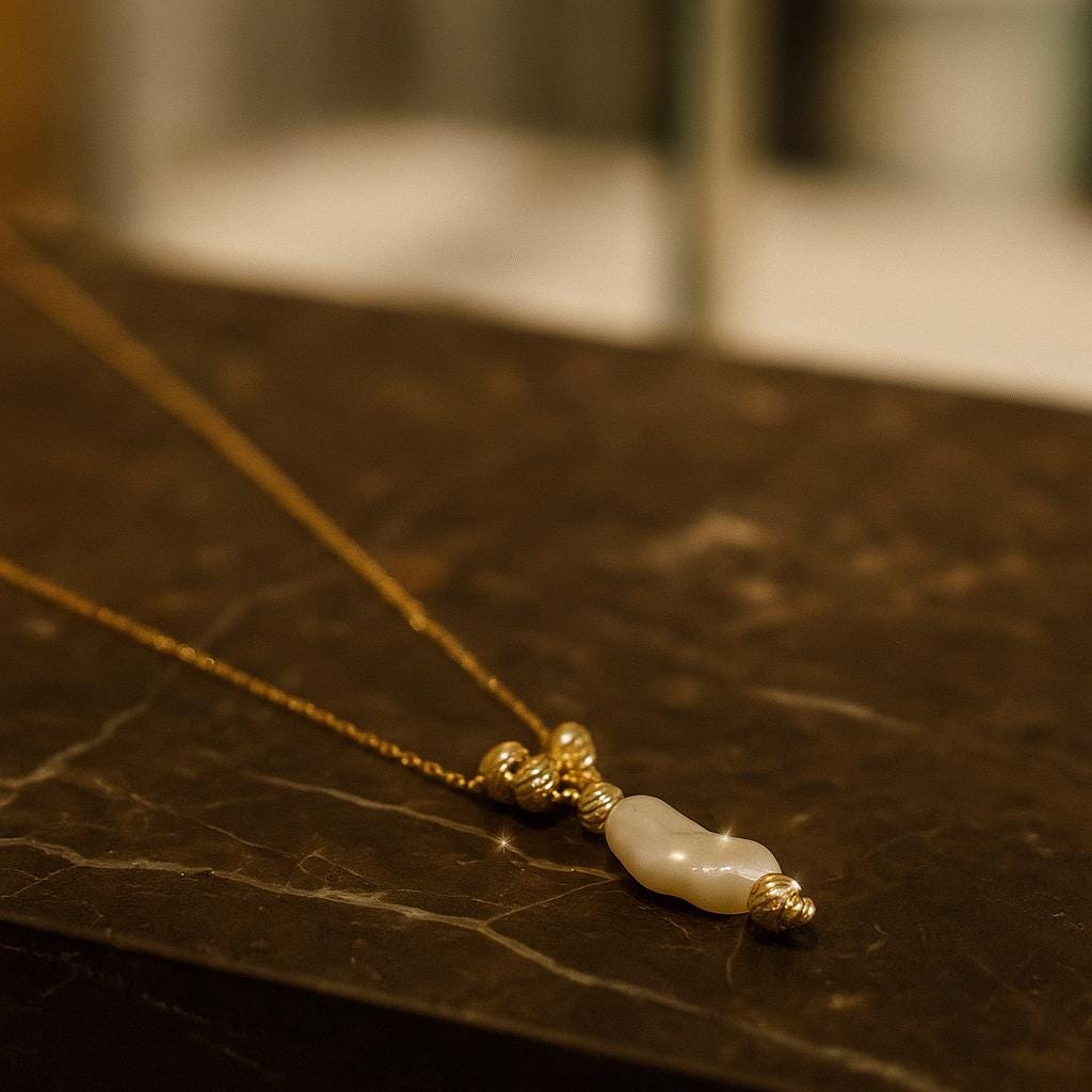 14K Solid Gold Baroque Pearl Necklace - Unique Freshwater Pearl Pendant