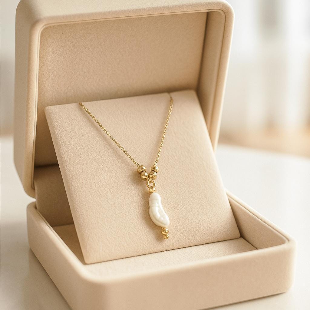 14K Solid Gold Baroque Pearl Necklace - Unique Freshwater Pearl Pendant