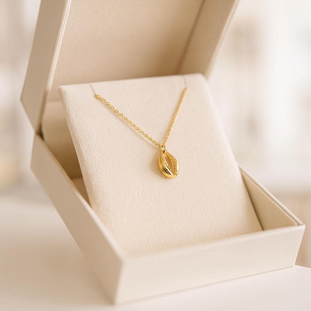 14K Solid Gold Shell Necklace, Dainty Cowrie Pendant, Real Gold Beach Jewelry