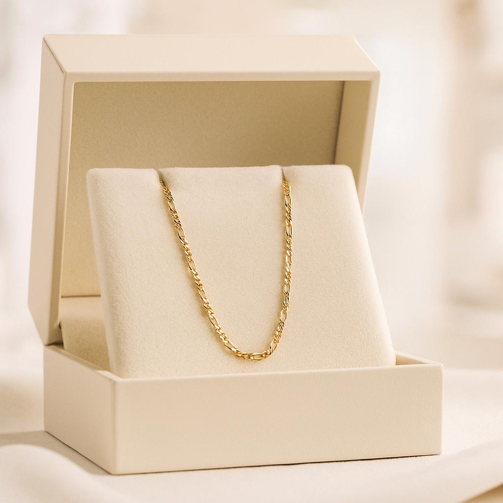 14K Solid Gold Figaro Chain Necklace - Gold Italian Chain Necklace