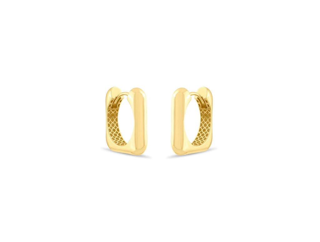 14K Solid Gold Bold Hoop Earrings - Geometric Real Gold Earrings