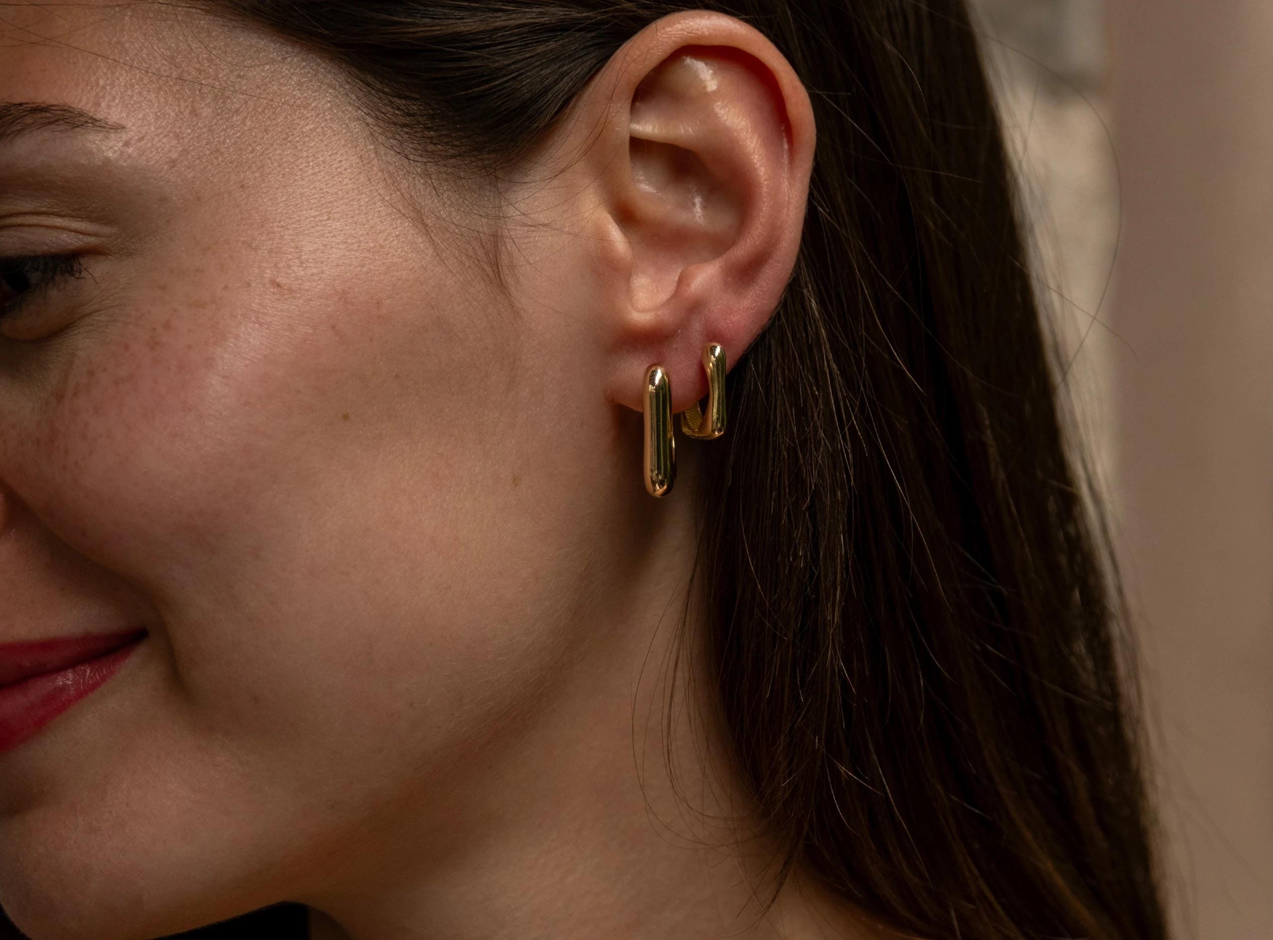 14K Solid Gold Bold Hoop Earrings - Geometric Real Gold Earrings