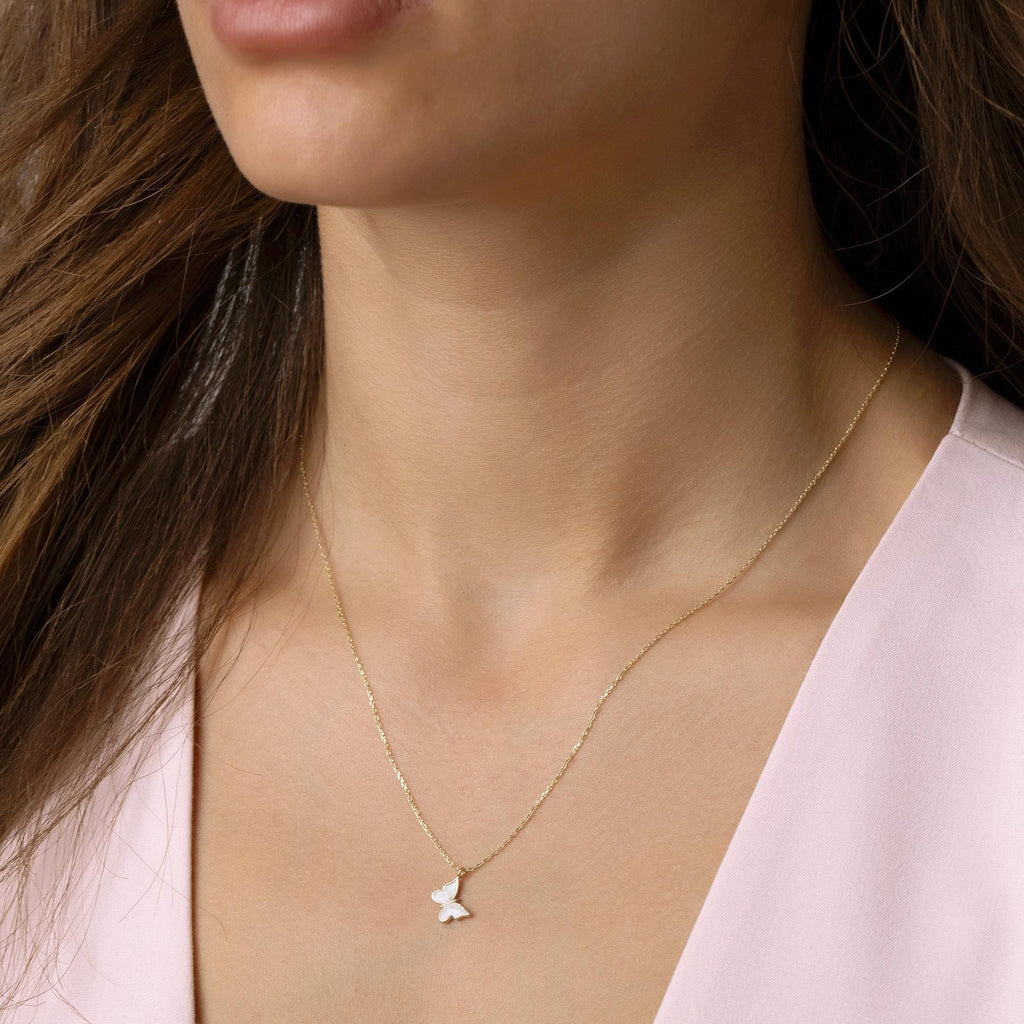 14K Solid Gold Butterfly Necklace - Minimalist Everyday Jewelry