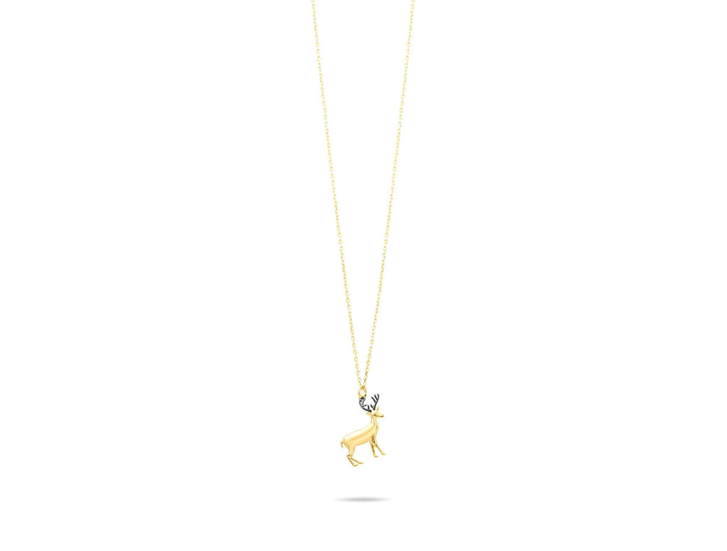 14K Solid Gold Deer Necklace - Real Gold Animal Pendant