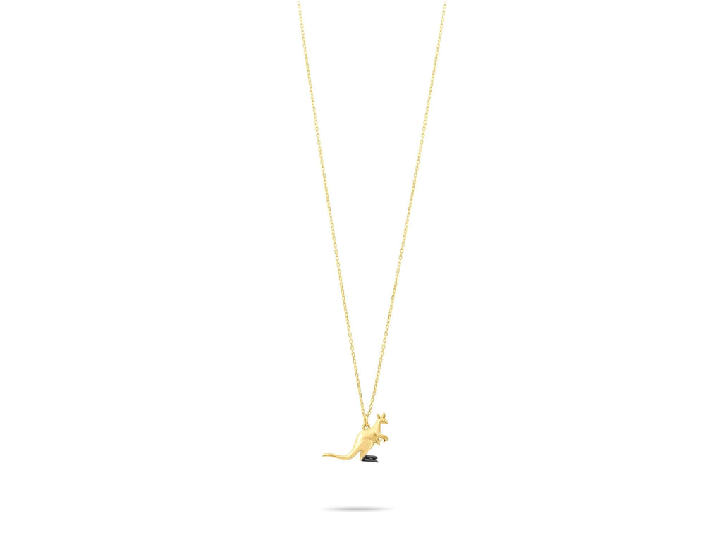 14K Solid Gold Kangaroo Necklace - Real Gold Animal Pendant