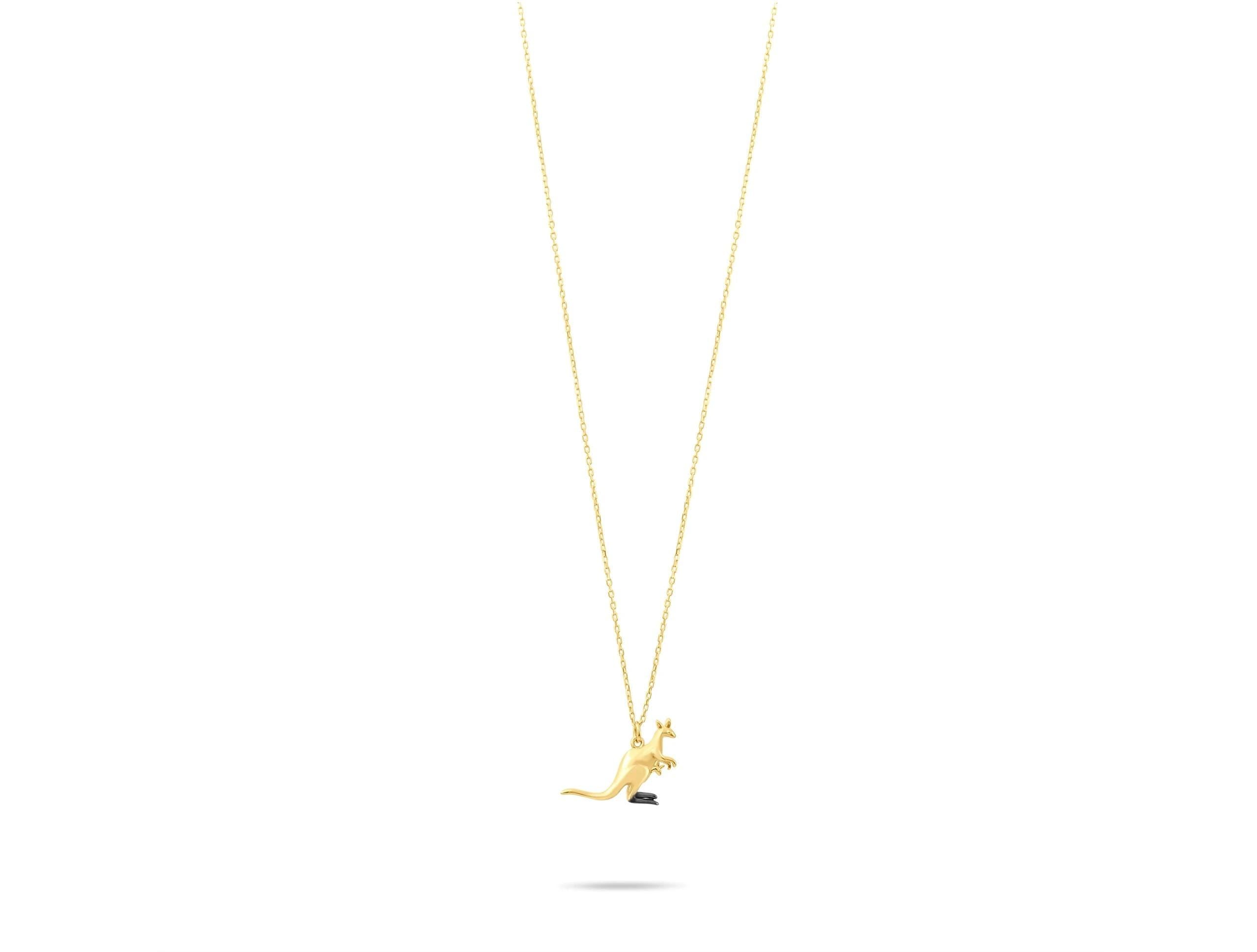 14K Solid Gold Kangaroo Necklace - Real Gold Animal Pendant