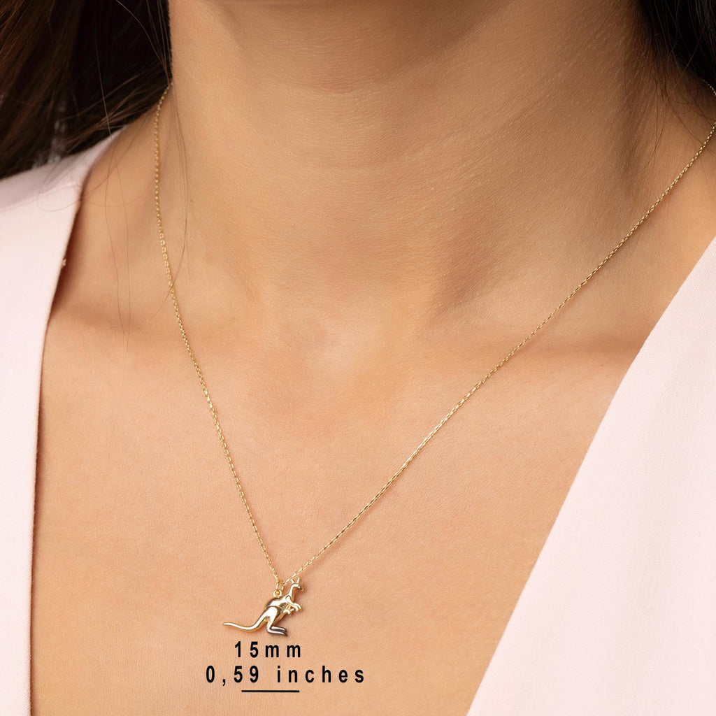 14K Solid Gold Kangaroo Necklace - Real Gold Animal Pendant