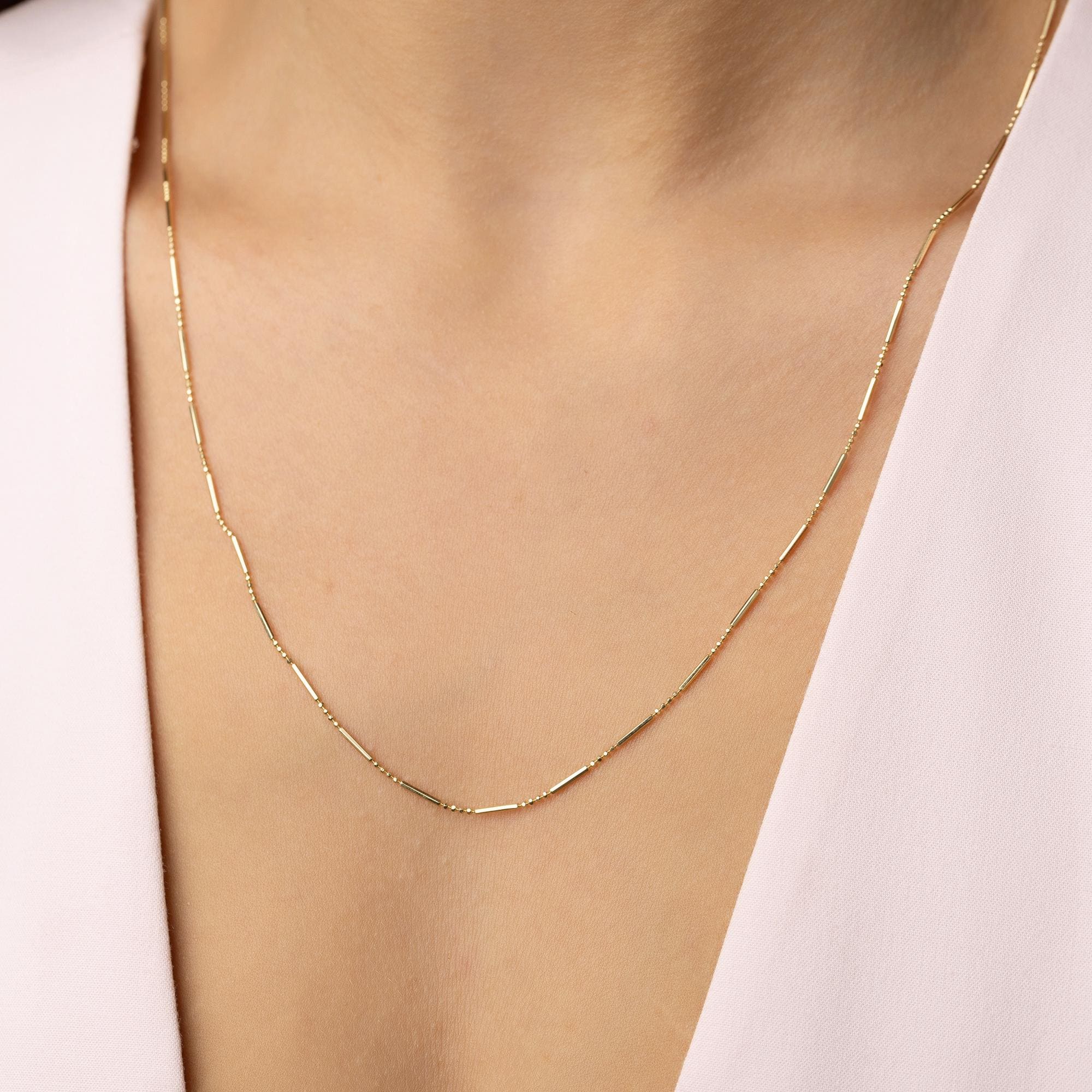 14K Solid Gold Chain Necklace - Everyday Minimalist Jewelry - Layering Gold Necklace