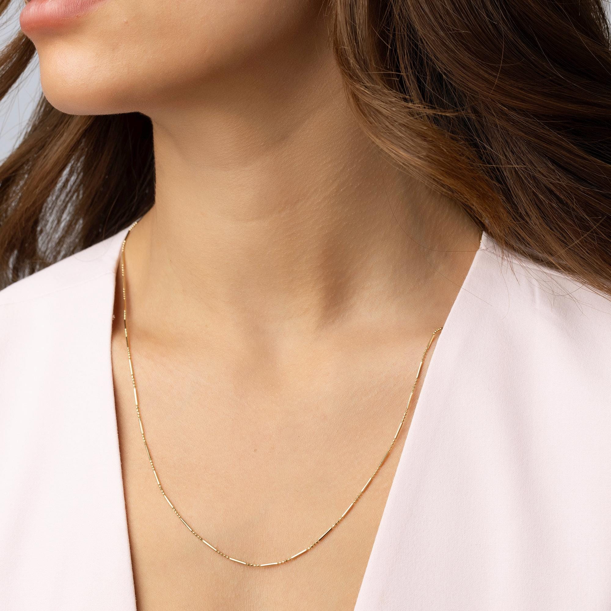 14K Solid Gold Chain Necklace - Everyday Minimalist Jewelry - Layering Gold Necklace