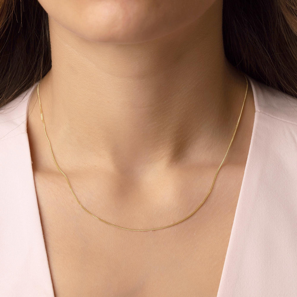 14K Solid Gold Thin Chain Necklace - Real Gold Dainty Chain