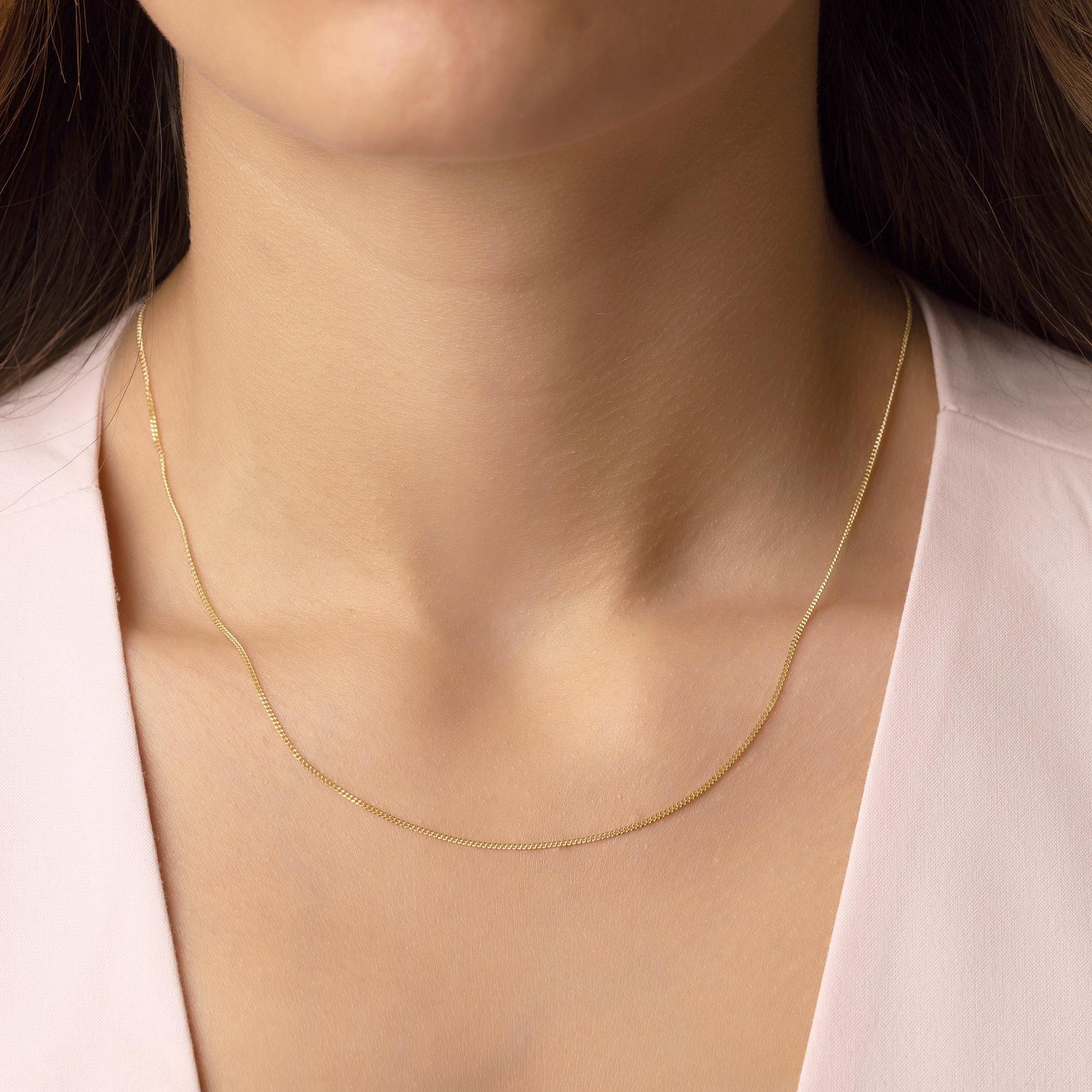 14K Solid Gold Thin Chain Necklace - Real Gold Dainty Chain