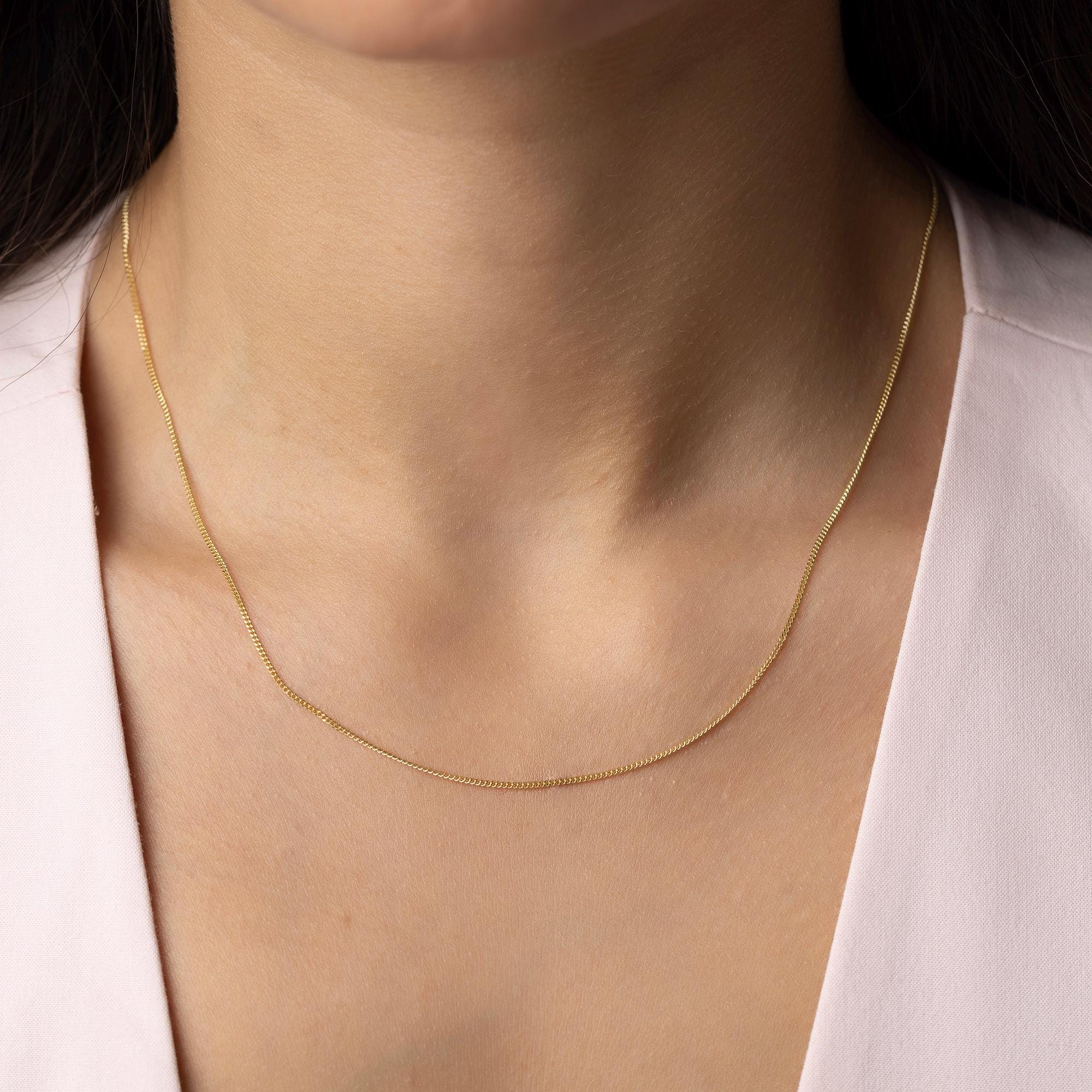 14K Solid Gold Thin Chain Necklace - Real Gold Dainty Chain