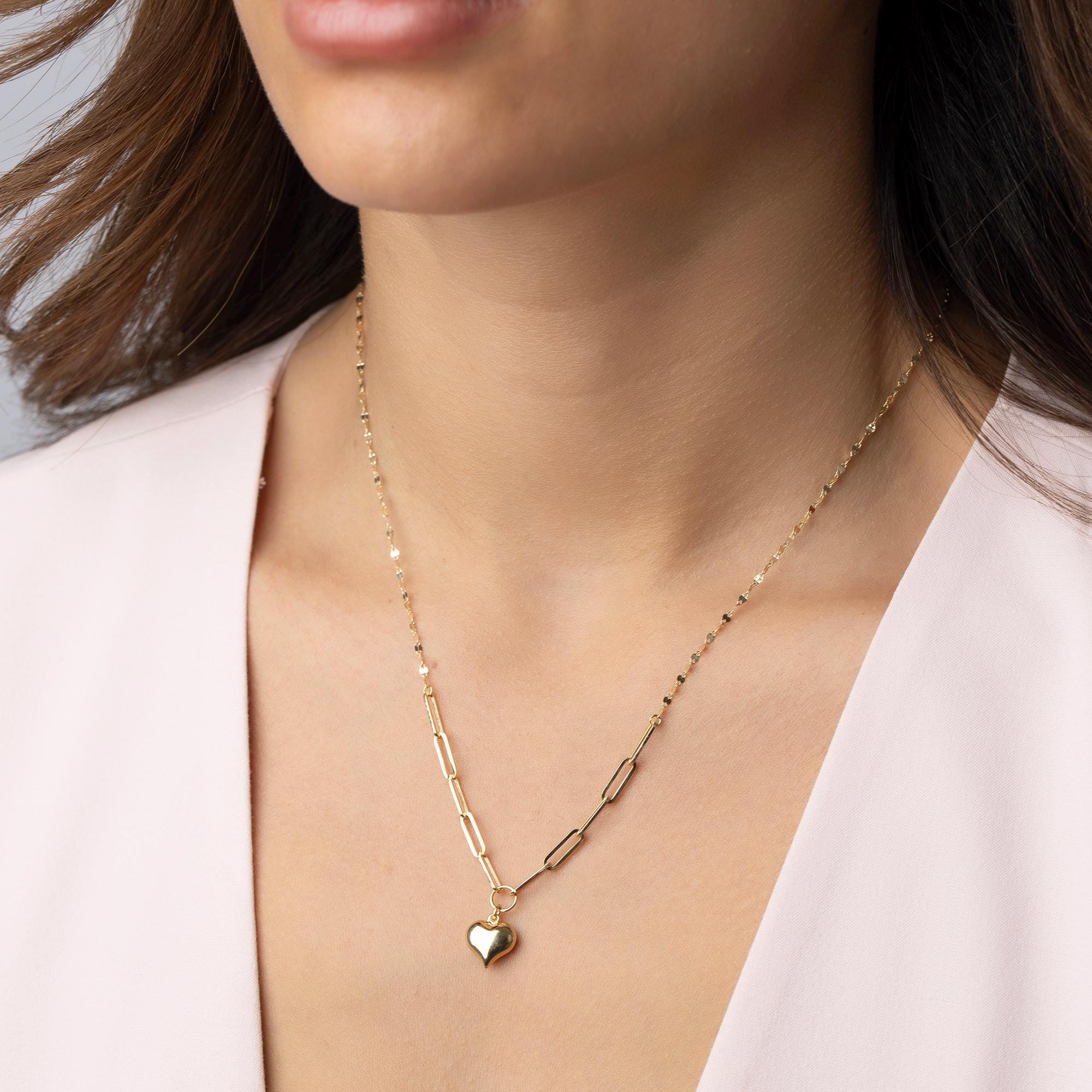 14K Solid Gold Heart Necklace - Real Gold Pendant