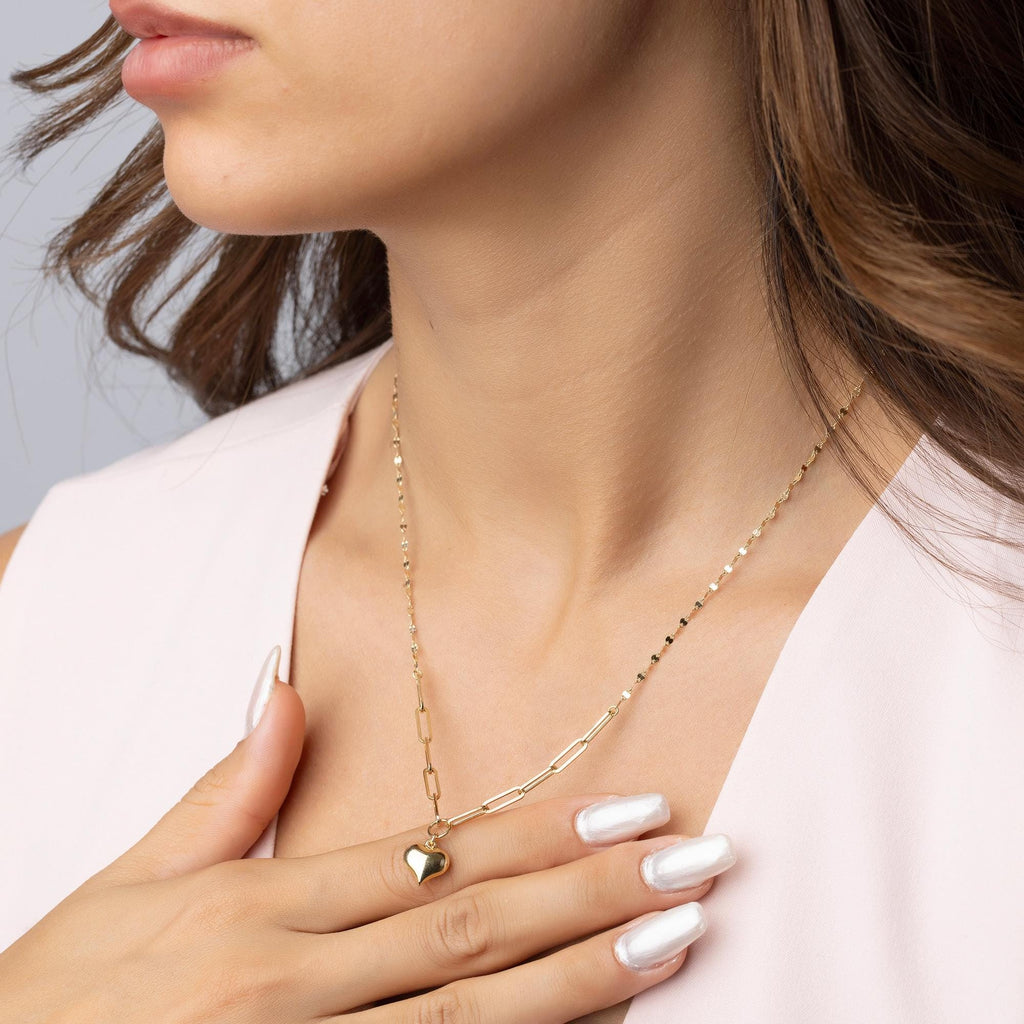 14K Solid Gold Heart Necklace - Real Gold Pendant