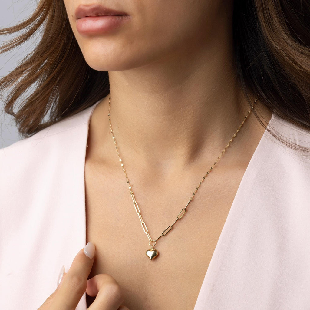 14K Solid Gold Heart Necklace - Real Gold Pendant