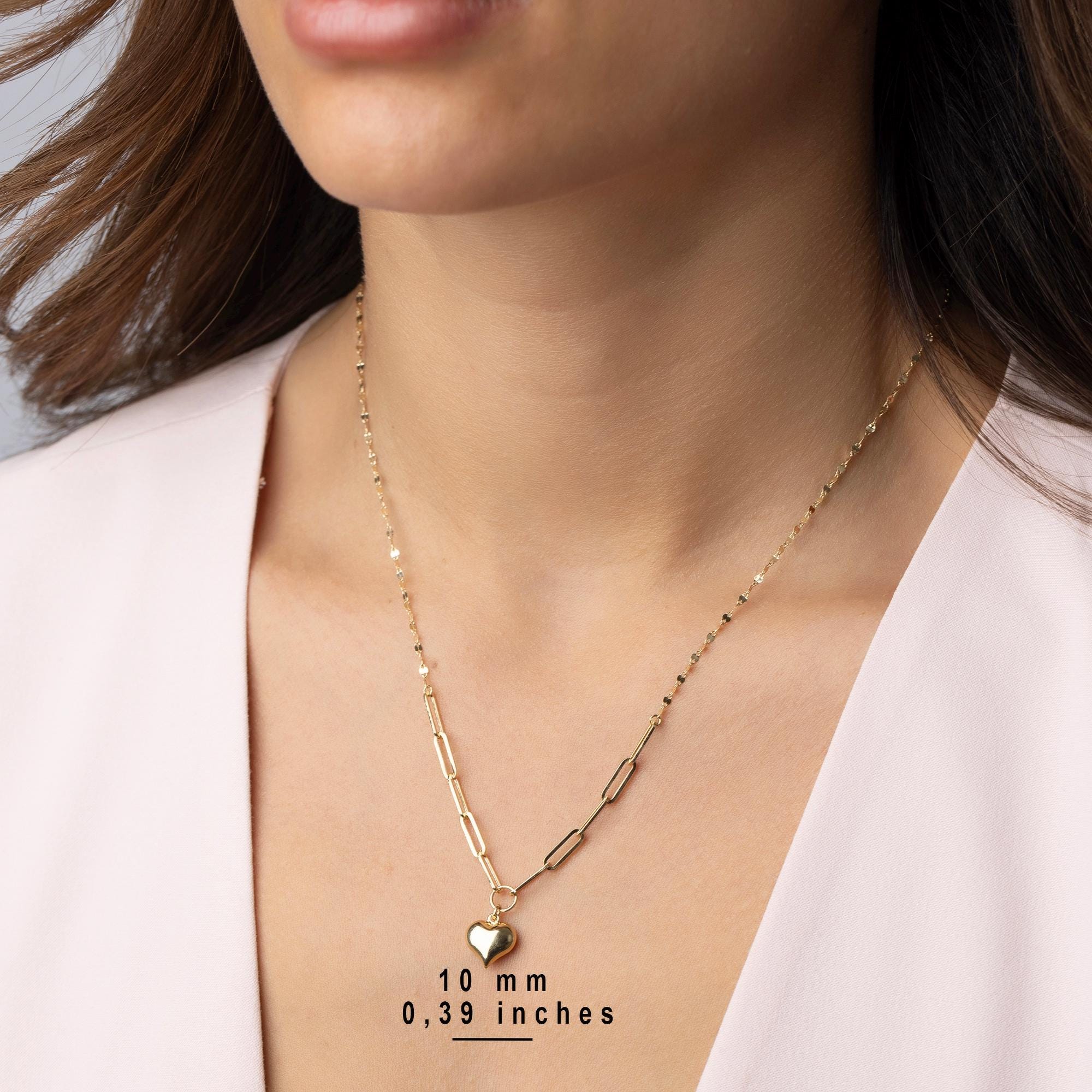 14K Solid Gold Heart Necklace - Real Gold Pendant