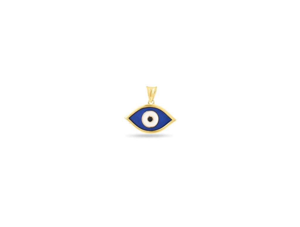 14K Solid Gold Evil Eye Necklace -Dainty Blue Enamel Pendant