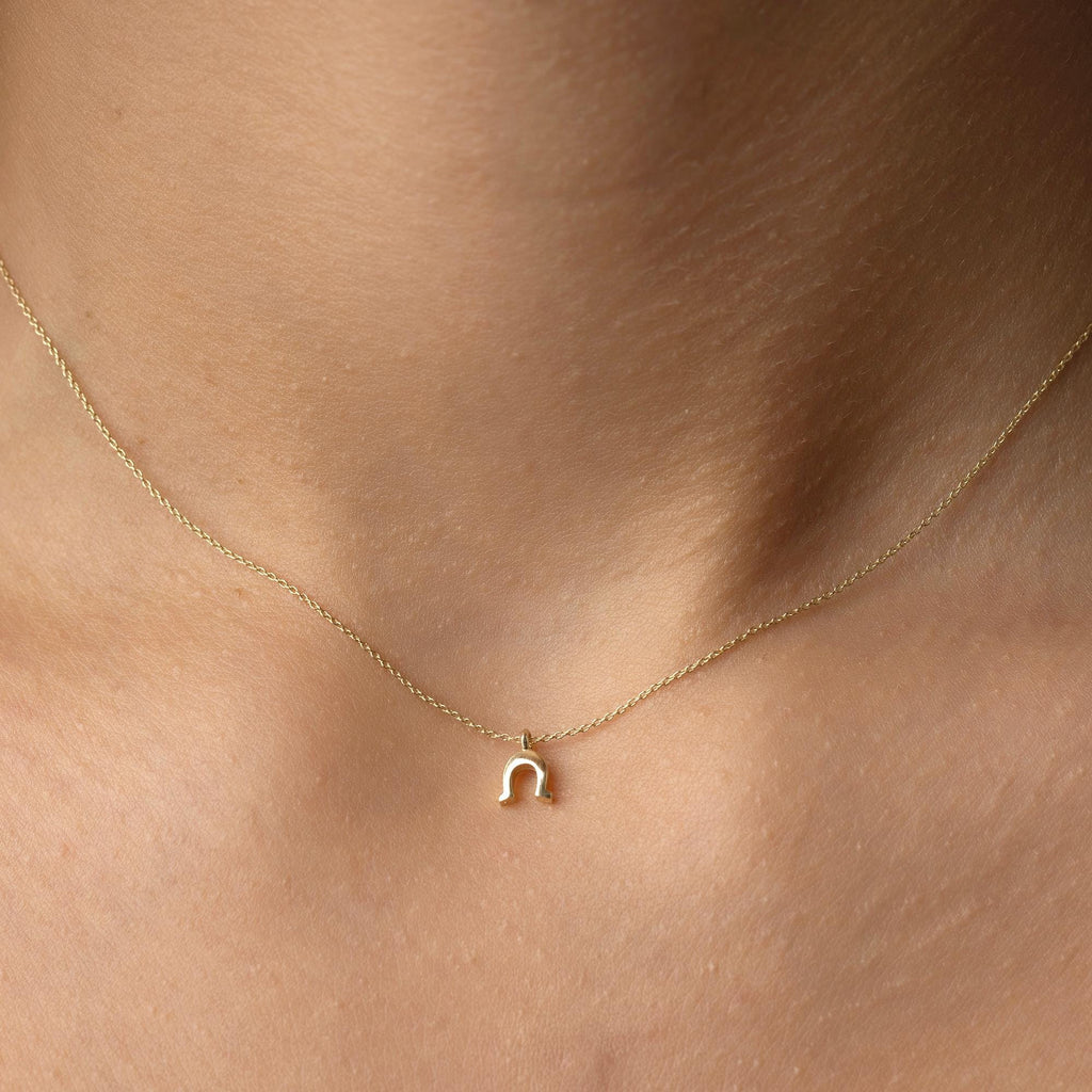 14K Solid Gold Horseshoe Necklace - Dainty Real Gold Pendant