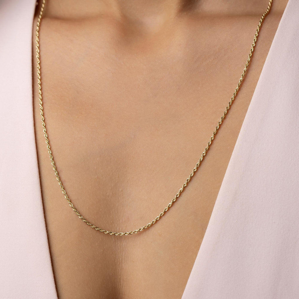 14K Solid Gold Rope Chain Necklace, Real Gold Chain, Classic Twisted Rope Design