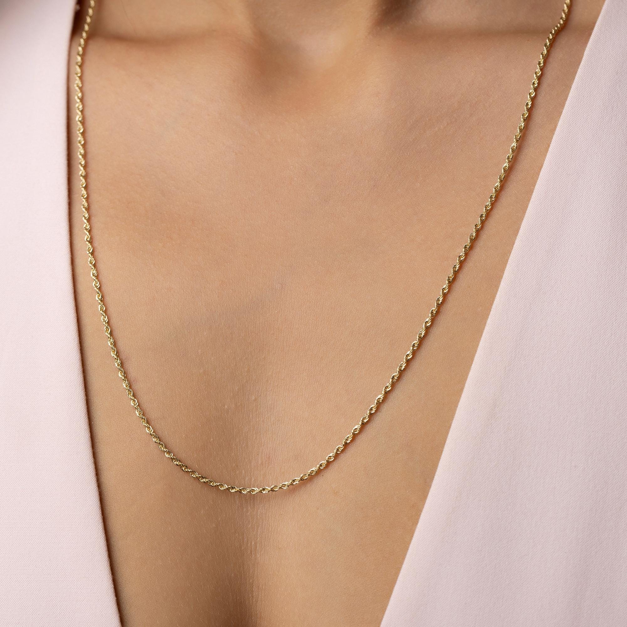 14K Solid Gold Rope Chain Necklace, Real Gold Chain, Classic Twisted Rope Design