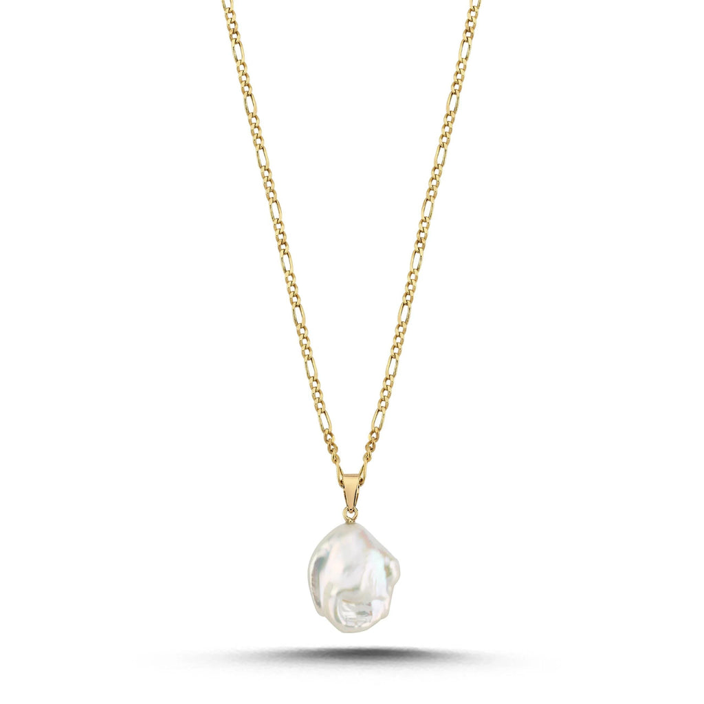 14K Solid Gold Baroque Pearl Necklace - Real Natural Pearl Pendant