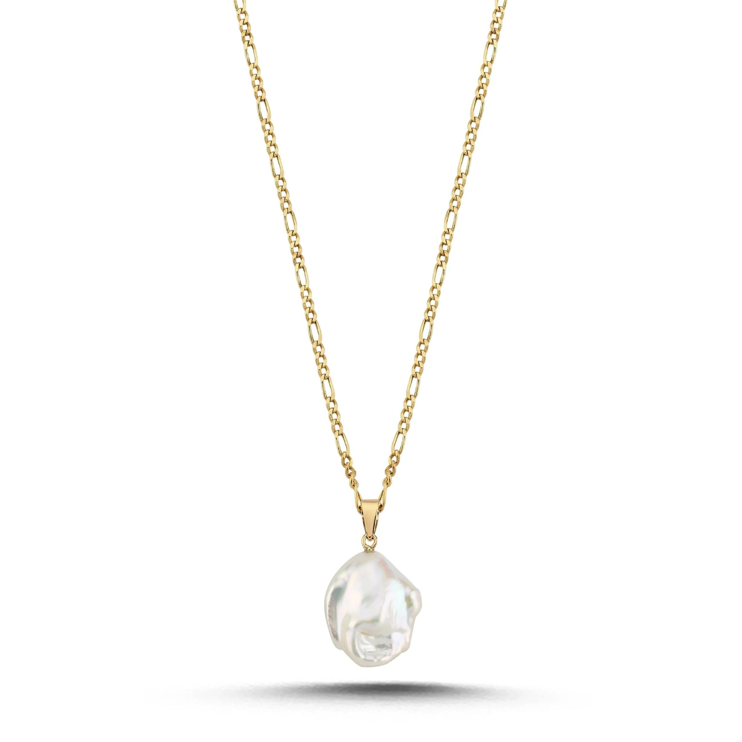 14K Solid Gold Baroque Pearl Necklace - Real Natural Pearl Pendant