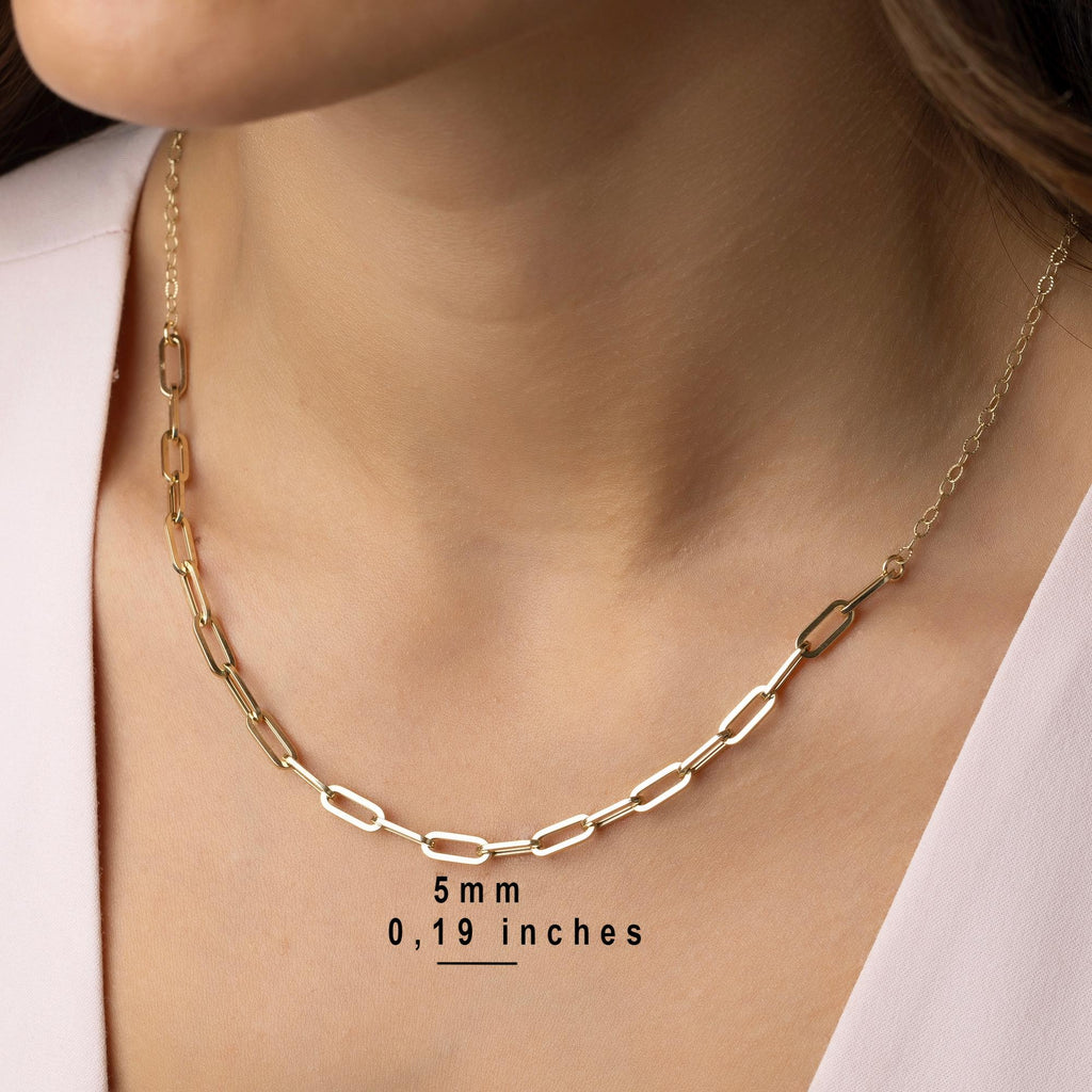 14K Solid Gold Paperclip Chain Necklace - Real Gold Chunky Chain for Women
