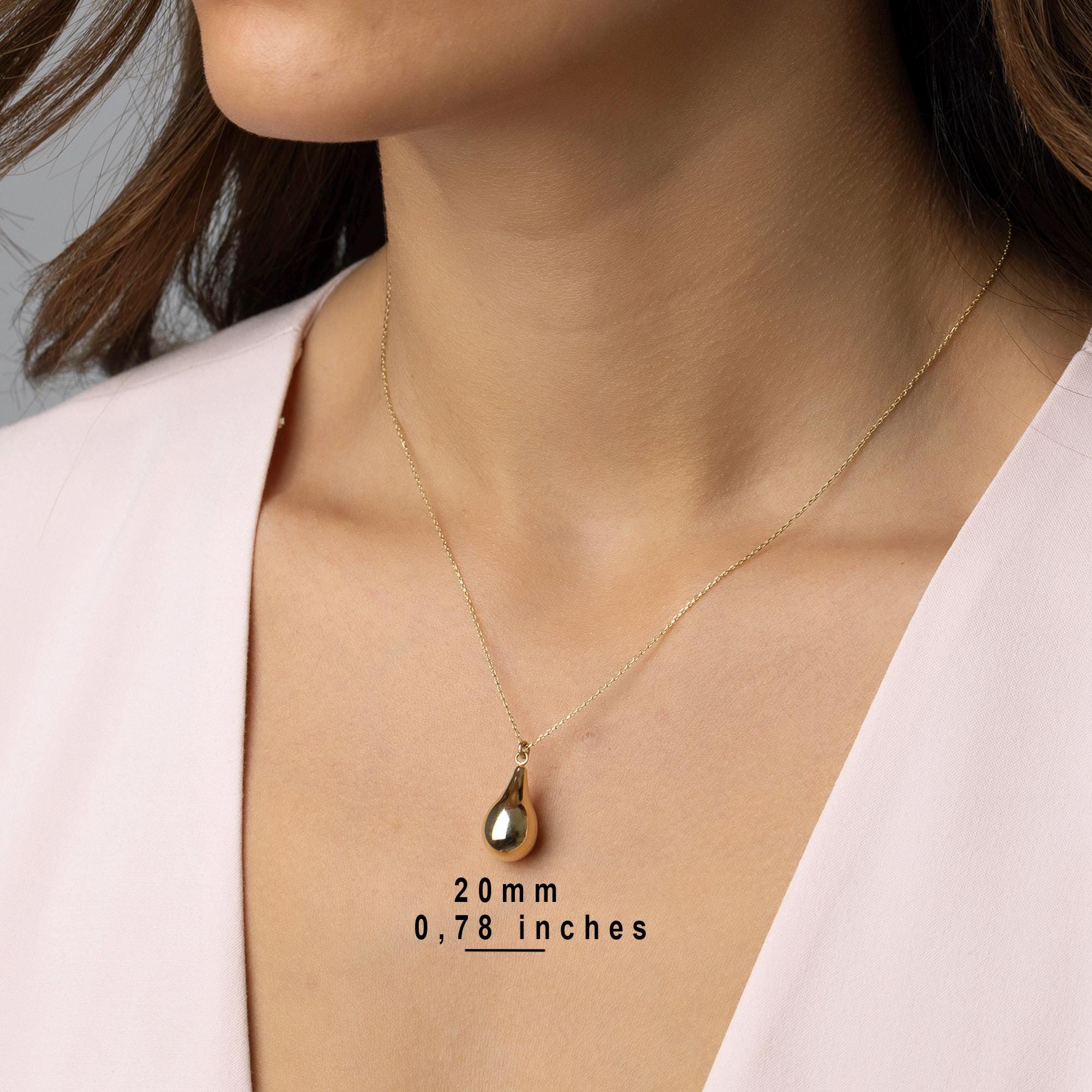 14K Solid Gold Teardrop Necklace - Minimalist Gold Drop Pendant