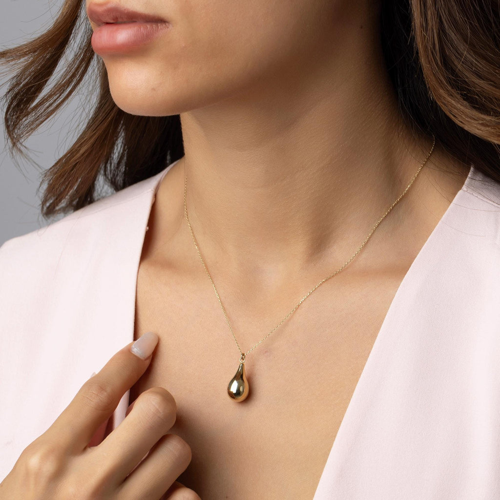 14K Solid Gold Teardrop Necklace - Minimalist Gold Drop Pendant