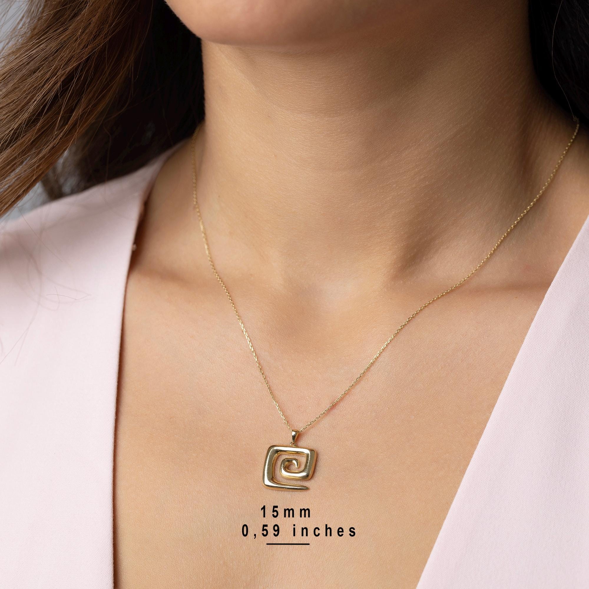 14K Solid Gold Spiral Necklace - Energy Symbol Pendant