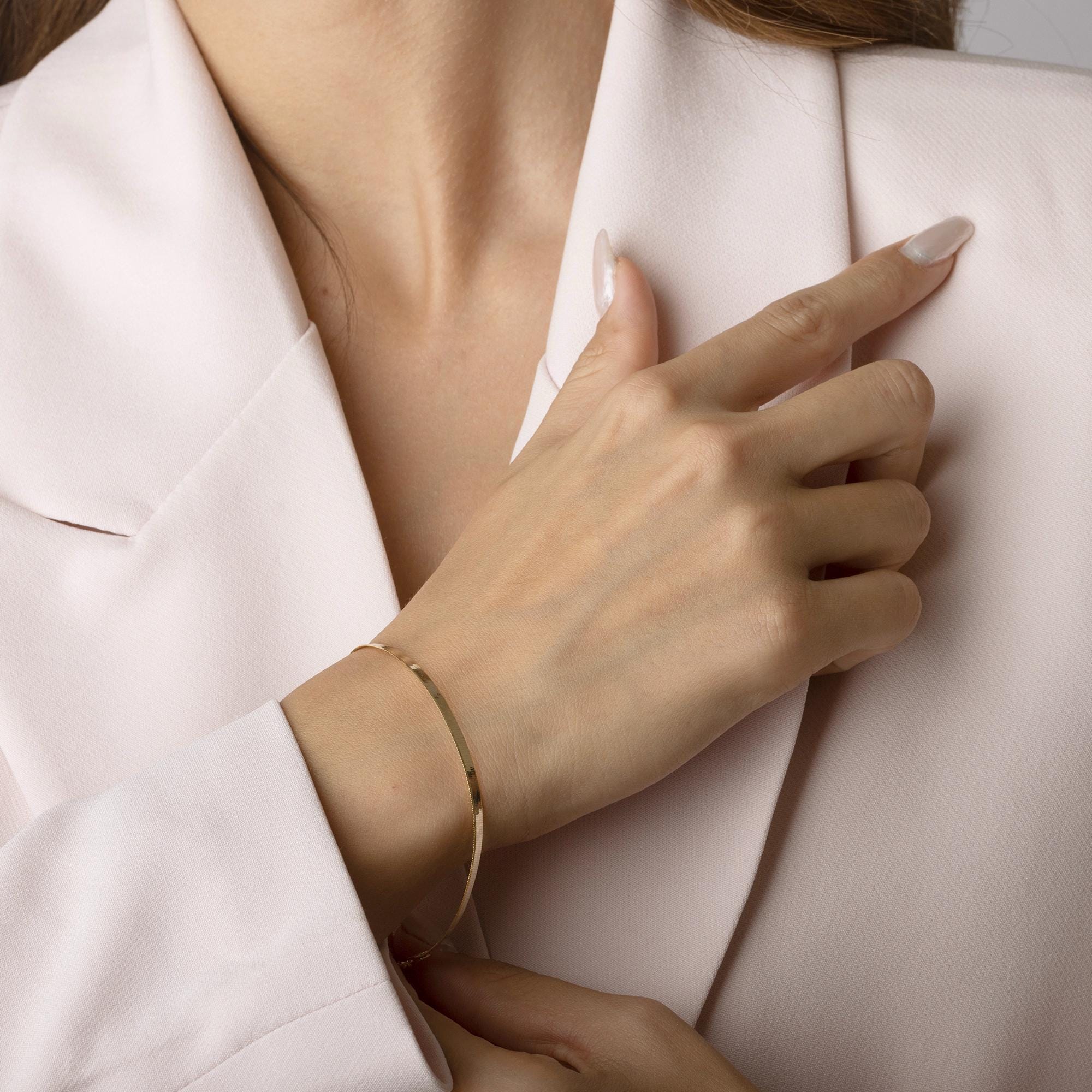 14K Solid Gold Bar Bracelet - Real Gold Minimal Bracelet for Women