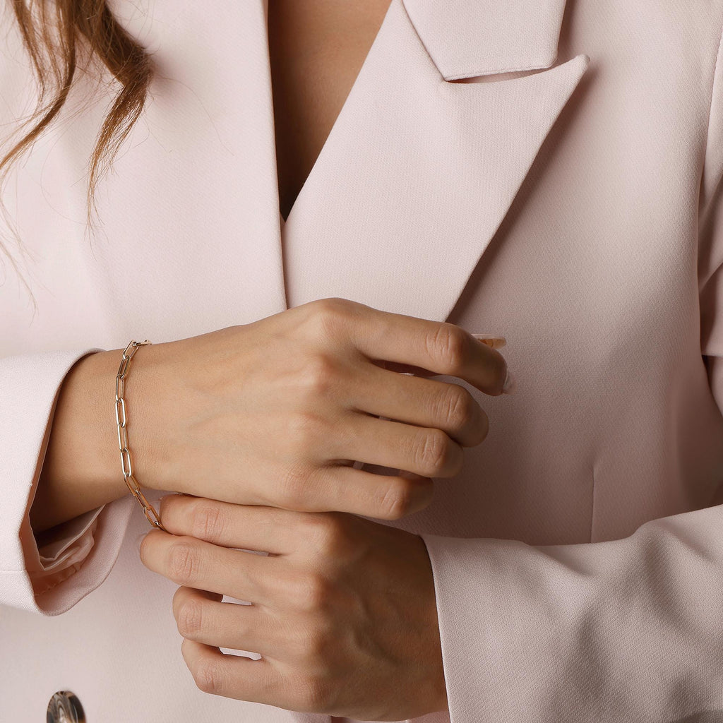 14K Solid Gold Paperclip Chain Bracelet – Dainty Minimalist Real Gold Jewelry