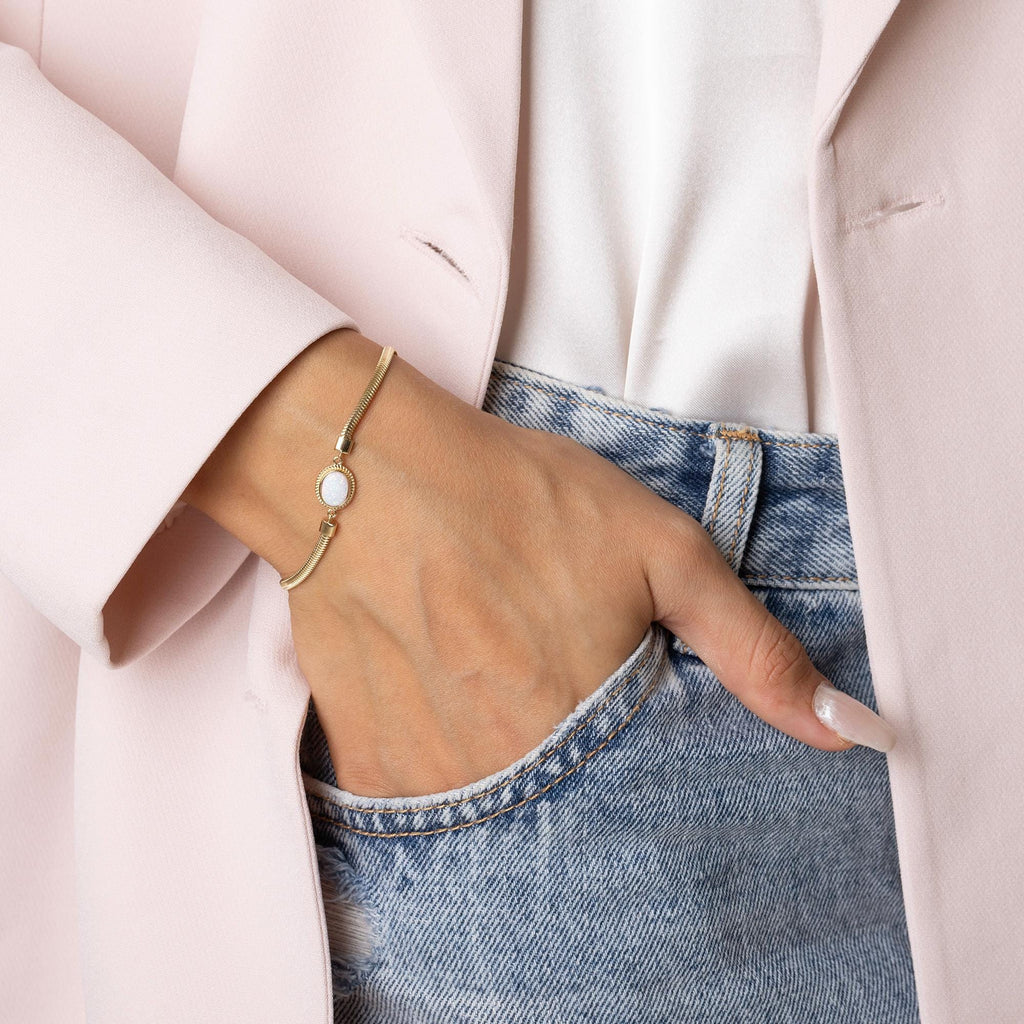 14K Real Gold Opal Bracelet – Elegant Oval Gemstone Jewelry