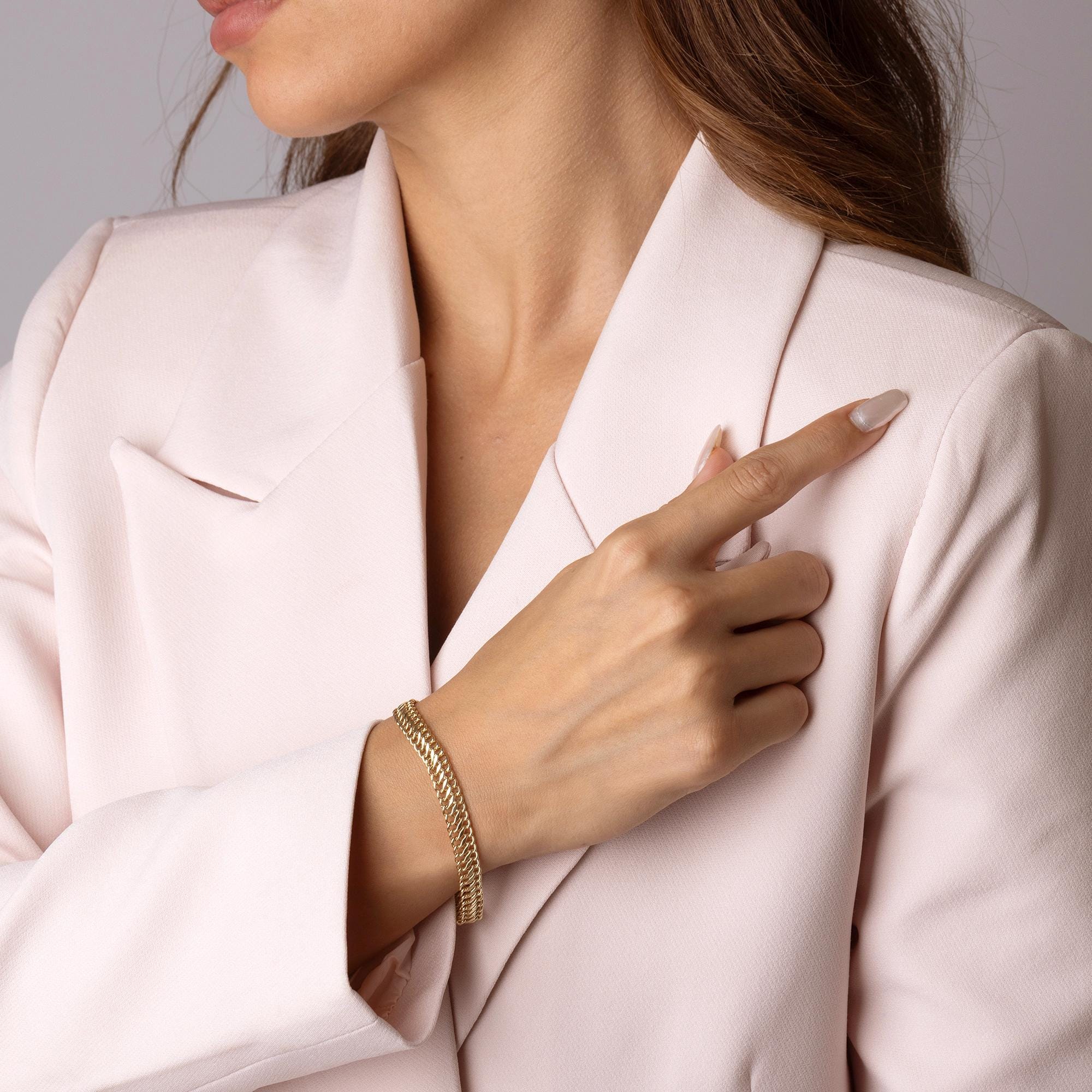 14K Solid Gold Cuban Chain Bracelet - Real Gold Unisex Bracelet