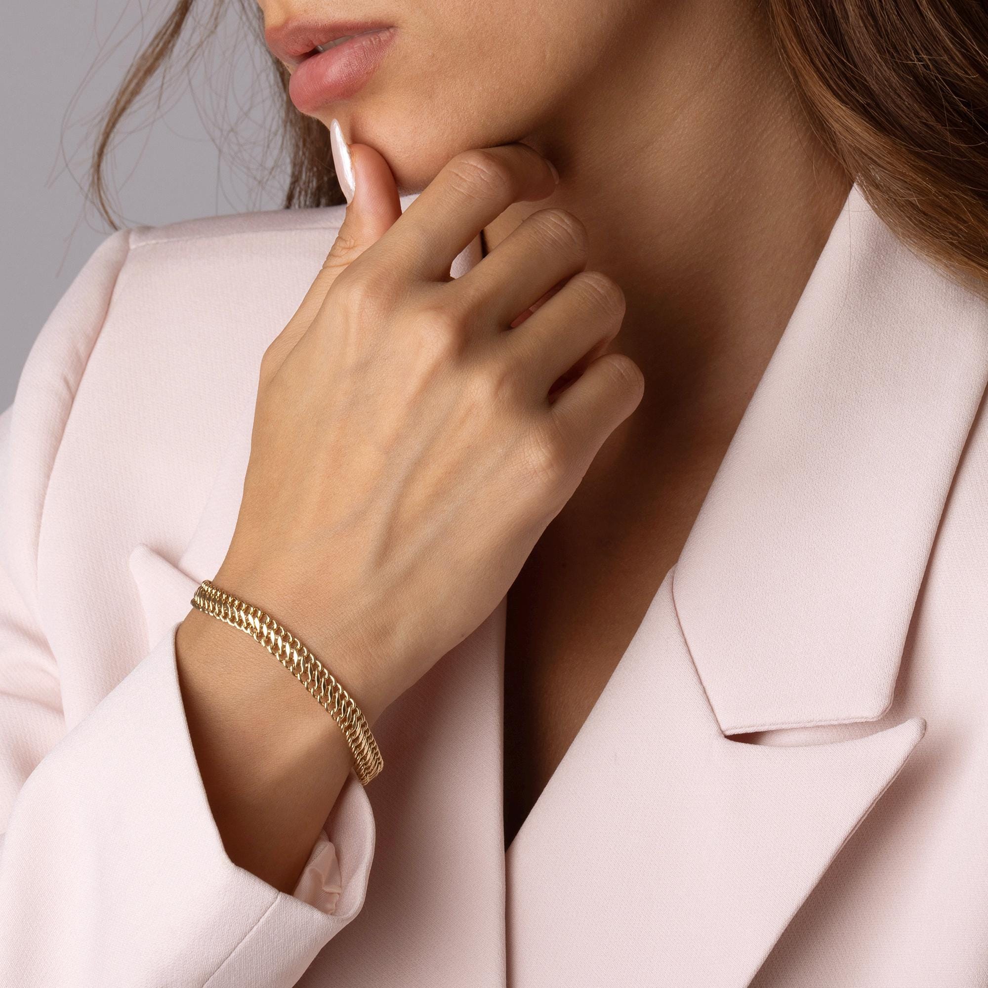 14K Solid Gold Cuban Chain Bracelet - Real Gold Unisex Bracelet