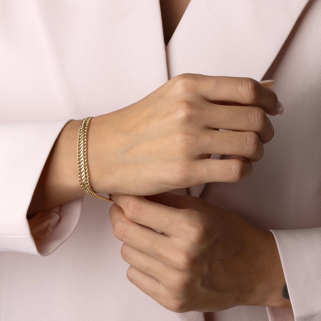 14K Solid Gold Cuban Chain Bracelet - Real Gold Unisex Bracelet