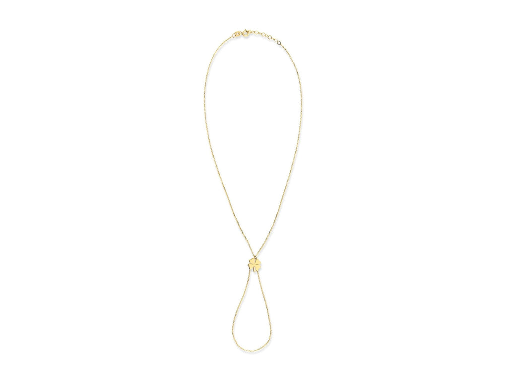 14K Solid Gold Hand Chain Bracelet - Real Gold Clover Charm Jewelry