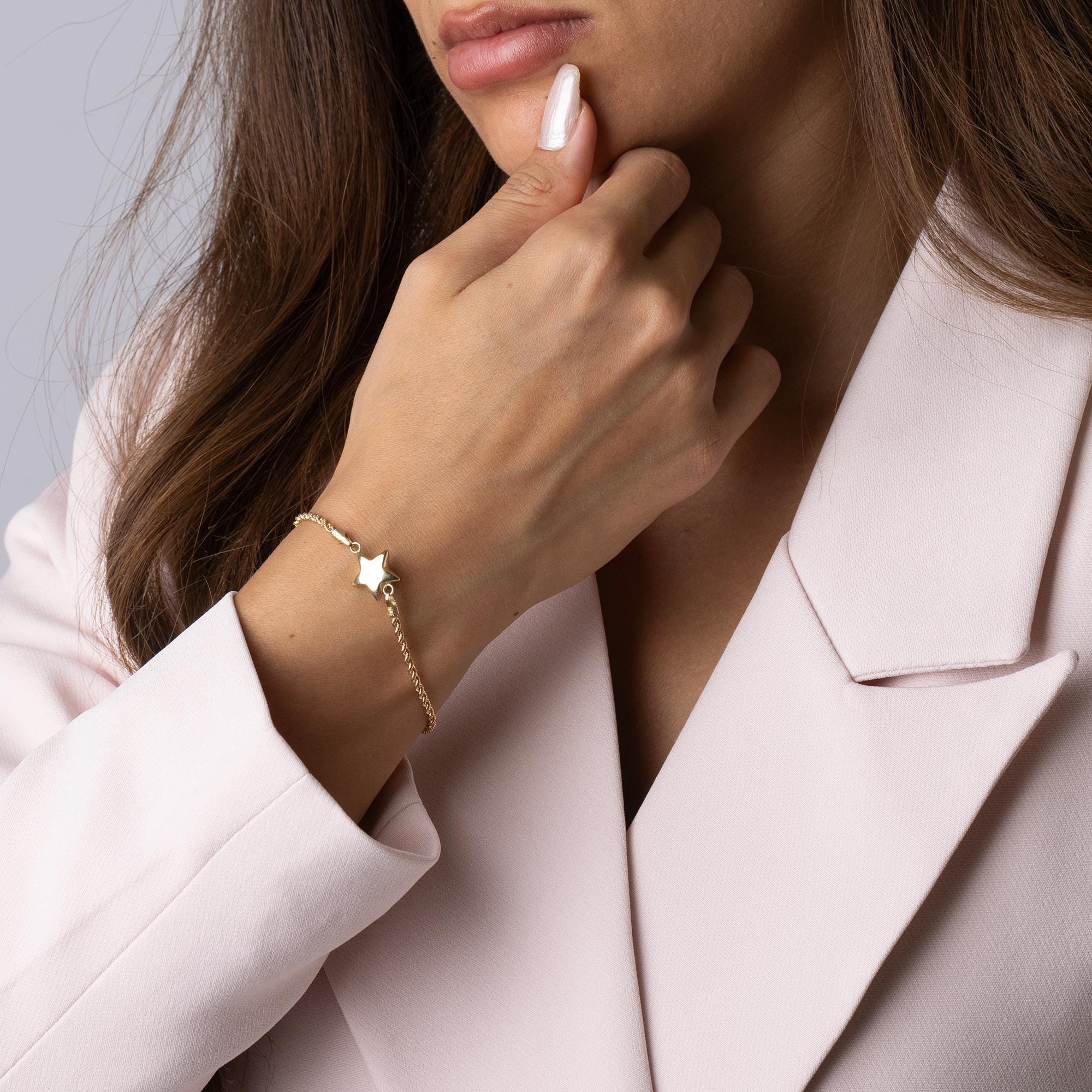 14K Solid Gold Star Bracelet - Dainty Real Gold Jewelry for Women