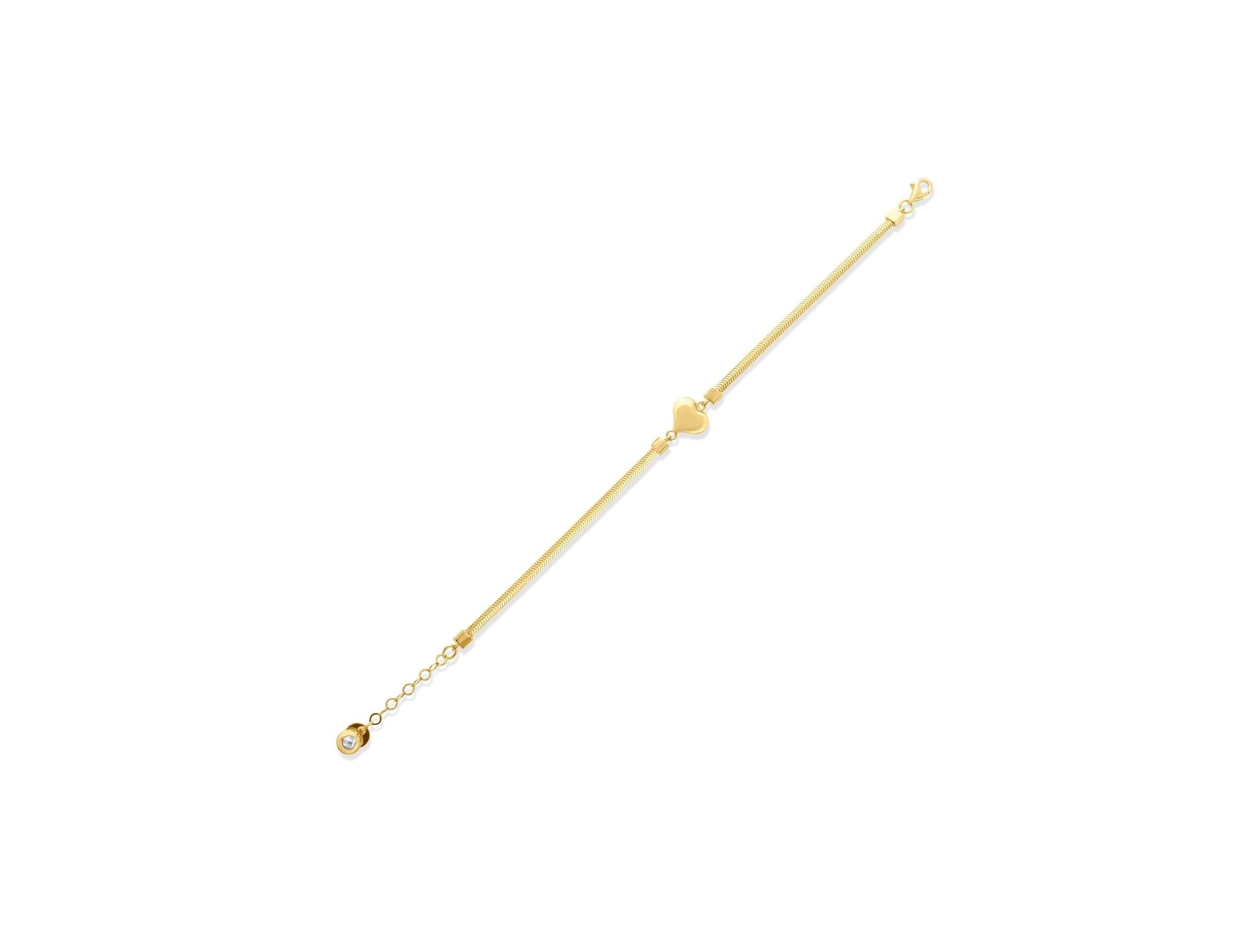 14K Solid Gold Puffy Heart Bracelet - Real Gold Charm Chain
