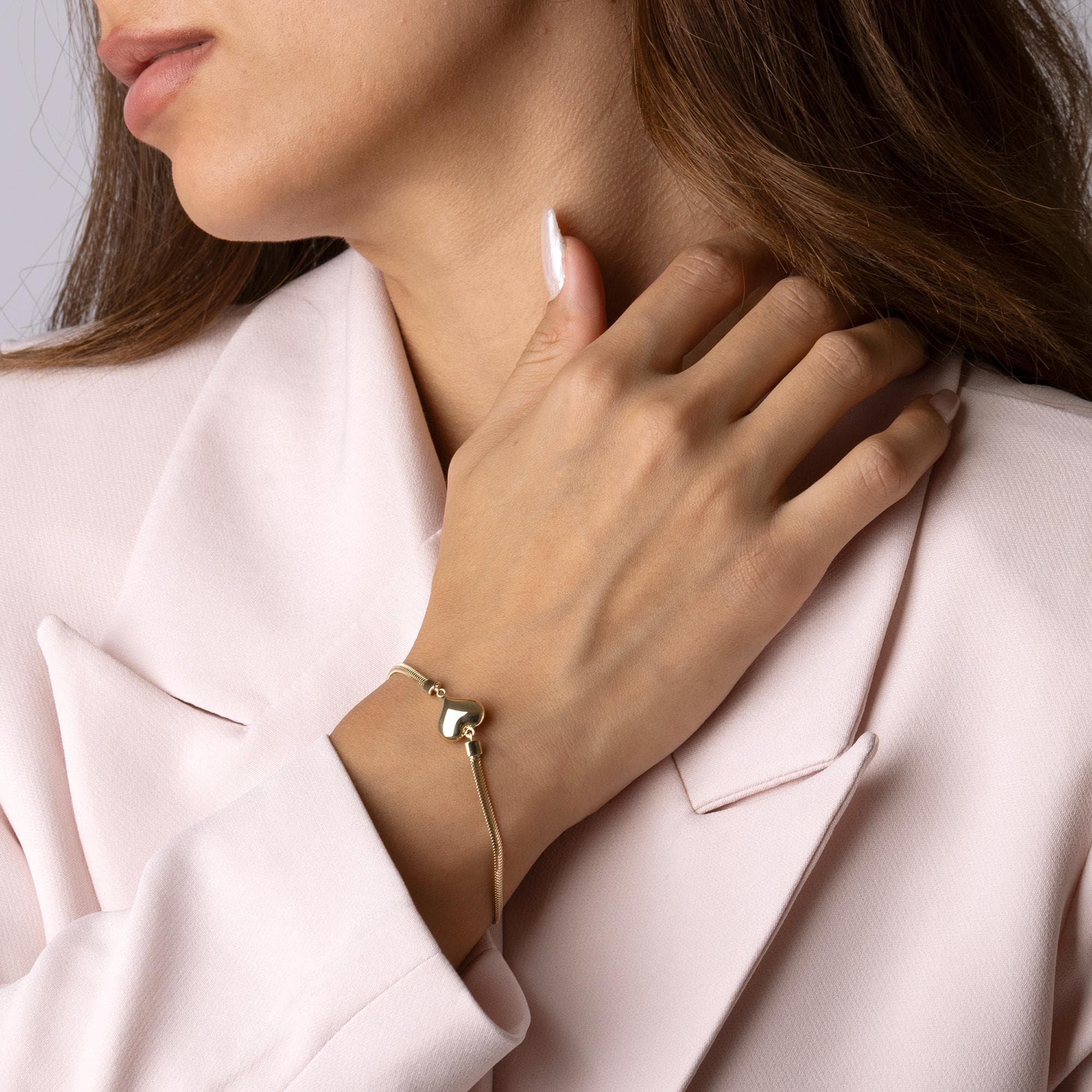 14K Solid Gold Puffy Heart Bracelet - Real Gold Charm Chain