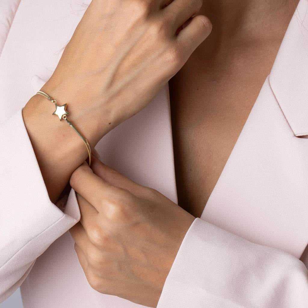 14K Solid Gold Star Bracelet - Real Gold Charm Jewelry