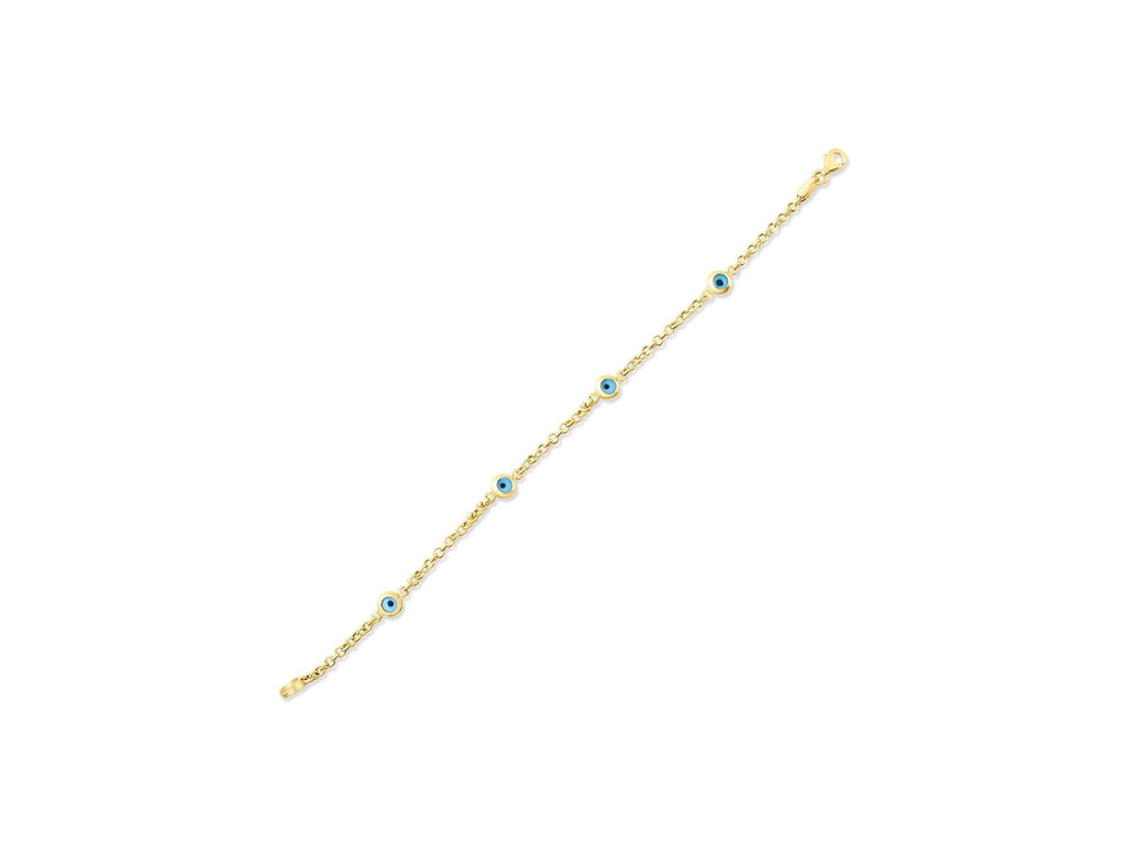 14K Solid Gold Evil Eye Bracelet - Real Gold Blue Bead Jewelry