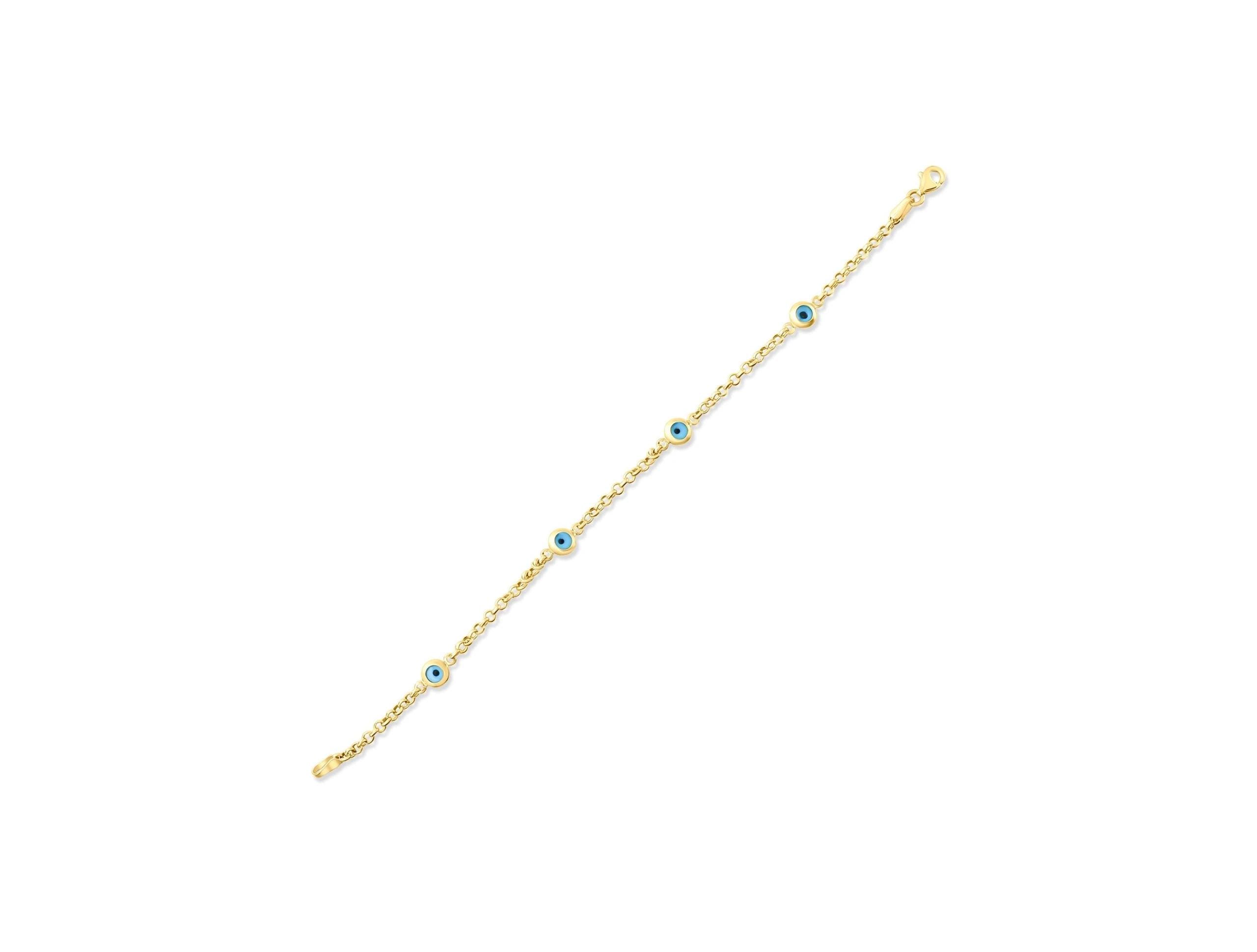 14K Solid Gold Evil Eye Bracelet - Real Gold Blue Bead Jewelry