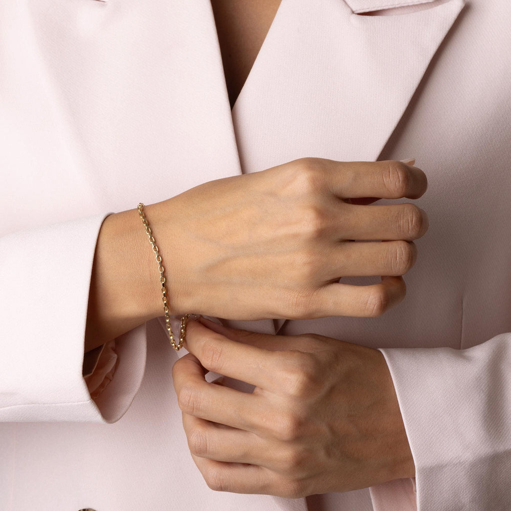 14K Solid Gold Beaded Chain Bracelet - Real Gold Minimal Jewelry for Women