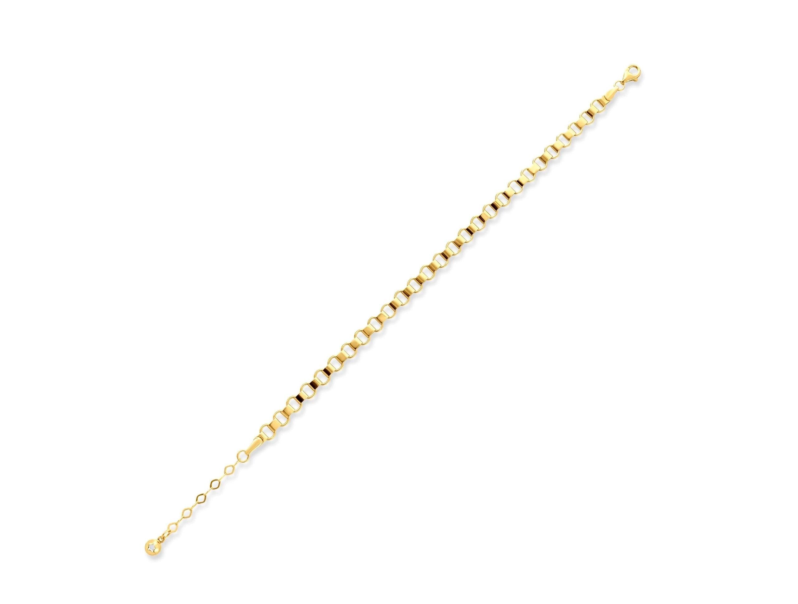 14K Solid Gold Box Chain Bracelet - Real Gold Minimalist Jewelry