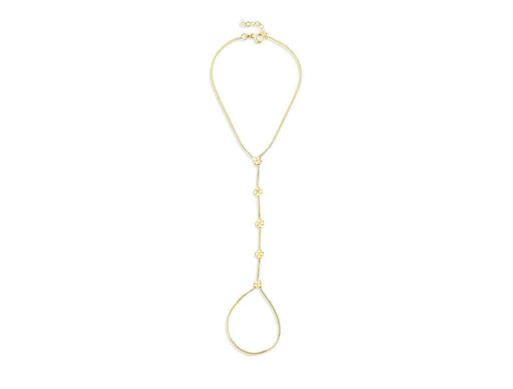 14K Solid Gold Clover Hand Chain Bracele - Real Gold Four Leaf Jewelry