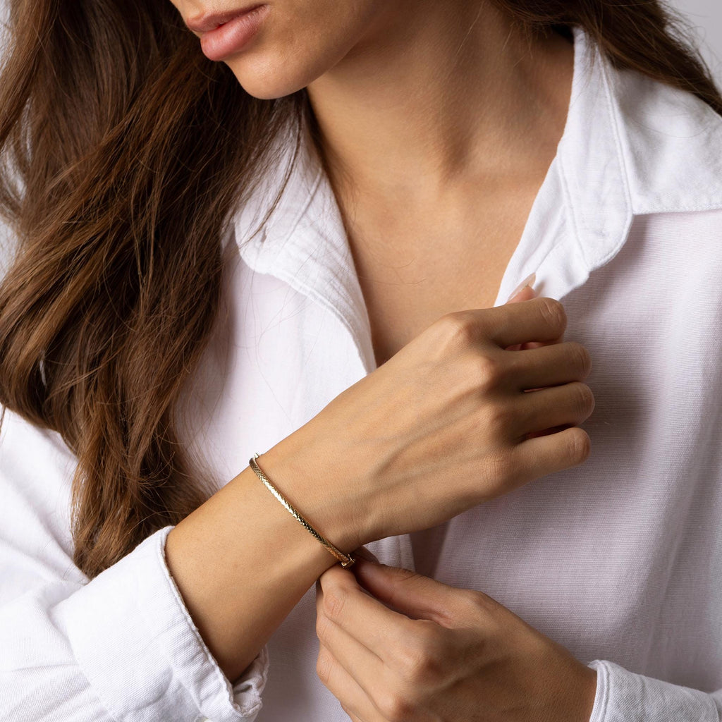 14K Solid Gold Twisted Bangle Bracelet – Handmade Real Gold Minimalist Jewelry