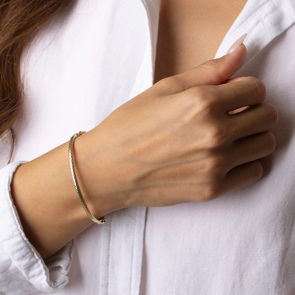 14K Solid Gold Twisted Bangle Bracelet – Handmade Real Gold Minimalist Jewelry
