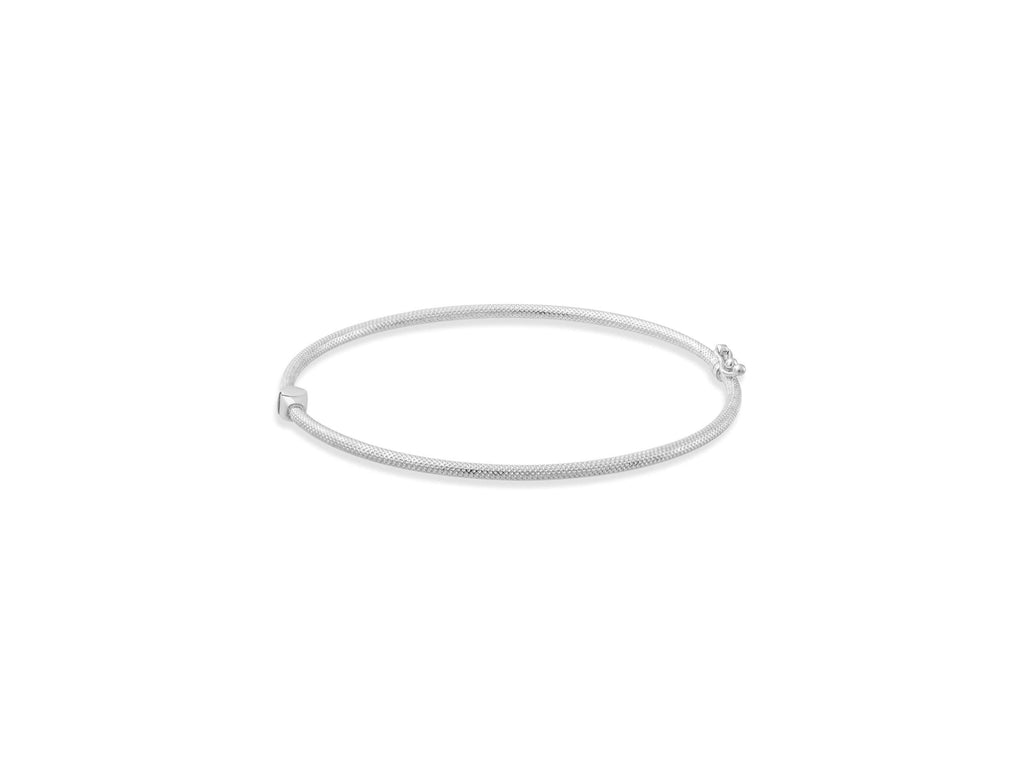 14K White Gold Minimalist Bangle Bracelet - Real Gold Dainty Cuff